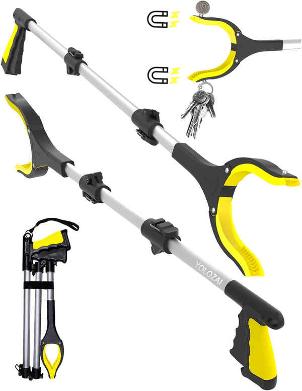 38" Extra Long Grabber Tool, 2PACK Lightweight Reaching Aid with 360°Rotating Jaw