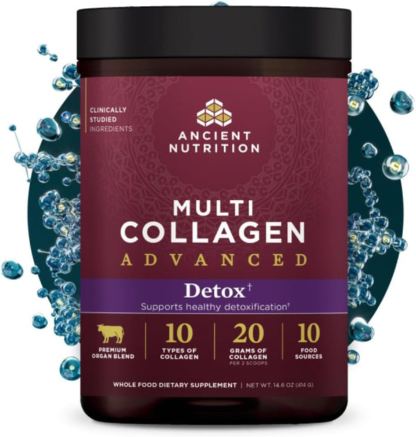 Ancient Nutrition Advanced Collagen Powder - Unflavored Protein Detox with Probiotics & Vitamin C, 36 Servings