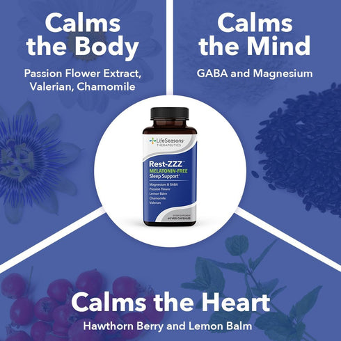 LifeSeasons Rest-ZZZ Melatonin Free - Sleep Support Supplement for Calming Nervous System, 60 Capsules