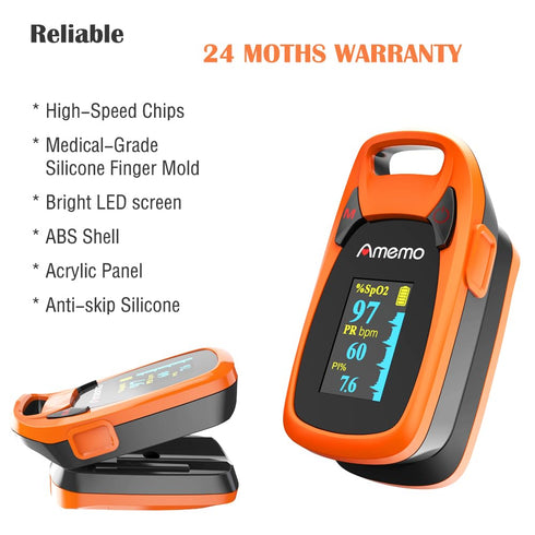Fingertip Pulse Oximeter with Plethysmograph, Large OLED Digital Display Blood Oxygen Saturation Monitor (Red-Orange)