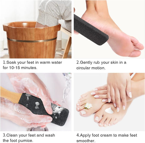 Pumice Stone Foot File (2-Pack), Wooden Handle Scrubber & Callus Remover for Dry Skin and Corns
