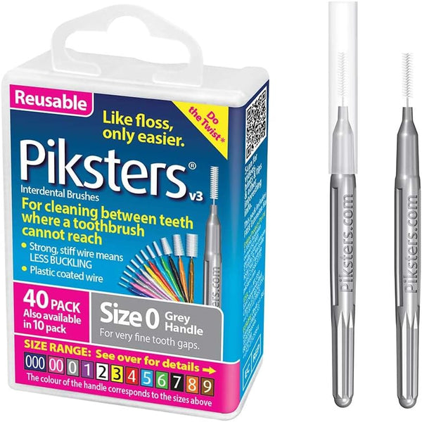 Piksters Interdental Brushes, 40 pk, Size 0, Soft Bristles for Very Tight Gaps