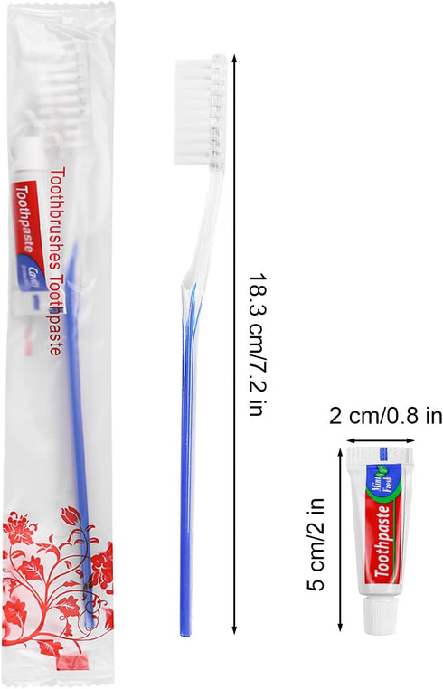 Travel Toothbrushes Kit, 50Pcs Disposable Toothbrush Set with Toothpaste for Nursing Home & Hotel (Individually Wrapped)