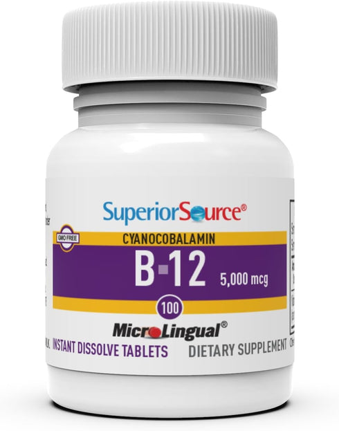 Superior Source No Shot Vitamin B12 Methylcobalamin, 1000 mcg, 60 Count, Quick Dissolve MicroLingual Tablets