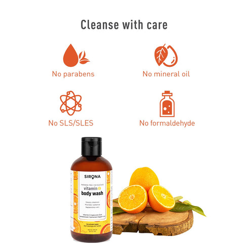 Sirona Natural Vitamin C Body Wash for Men & Women, Gel Based Shower Gel with Hyaluronic Acid, 200 ml