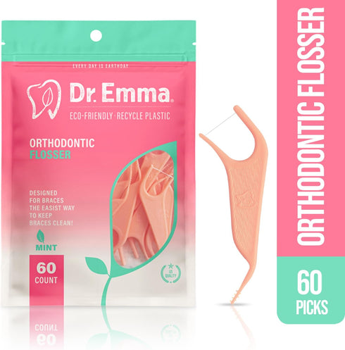 Orthodontic Flossers for Braces, Mint Flavor Dental Floss Picks, 60 Count/Bag (Pink, 2 Pack)