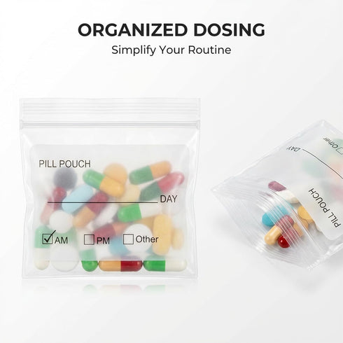 RAINFLOW 114PCS Pack 50 50 7 7 Travel Pill Organizer - Bpa Free Pill Bags for Travel, of Clear Label Writing Baggies