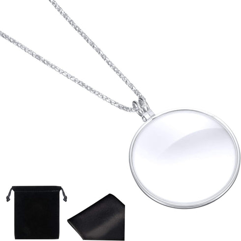4 Pieces 5.5X Magnifying Glass Necklace Magnifier Necklace Pendant Optical Magnifier with Chain Necklace for Library, Reading, Zooming and Jewelry (Silver) by Weewooday