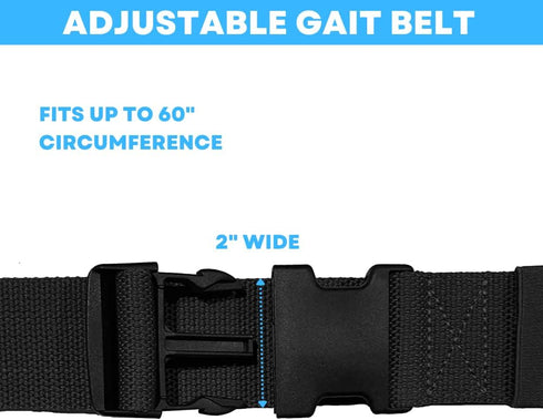 Gait Belt with Plastic Buckle by LiftAid - Transfer and Walking Aid with Belt Loop Holder, 60"L x 2"W (Black)