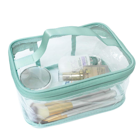 Portable Waterproof Transparent Green Toiletry Bag - Makeup Cosmetic Travel Storage Clear Bag