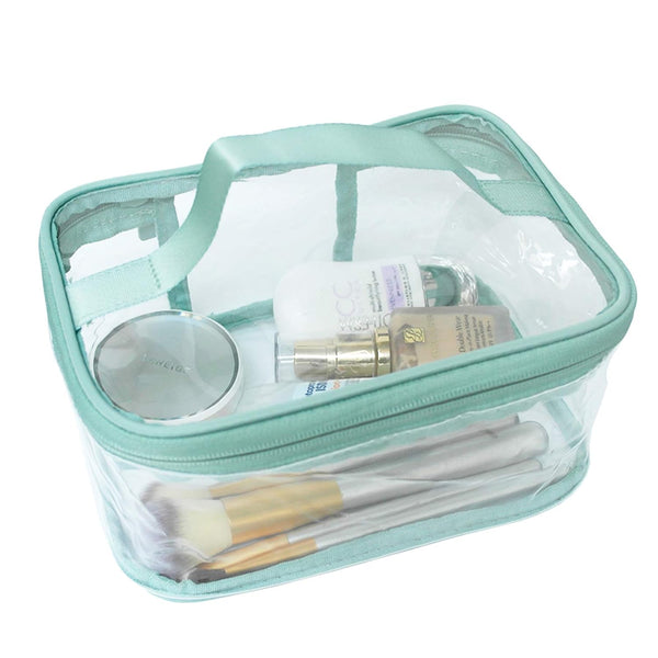 Portable Waterproof Transparent Green Toiletry Bag - Makeup Cosmetic Travel Storage Clear Bag