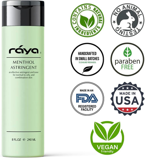 RAYA Menthol Astringent 6 oz (203) | Effective Facial Toner for Combination and Oily Skin | Cools, Refreshes, Soothes