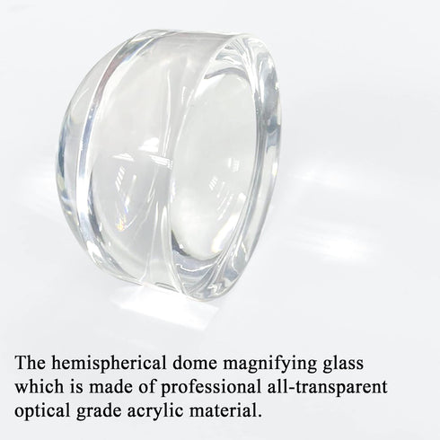 MAGDEPO 4X Acrylic Dome Magnifier, 2.5 inch Crystal Clear Paperweight with Card Size Magnifying Sheet