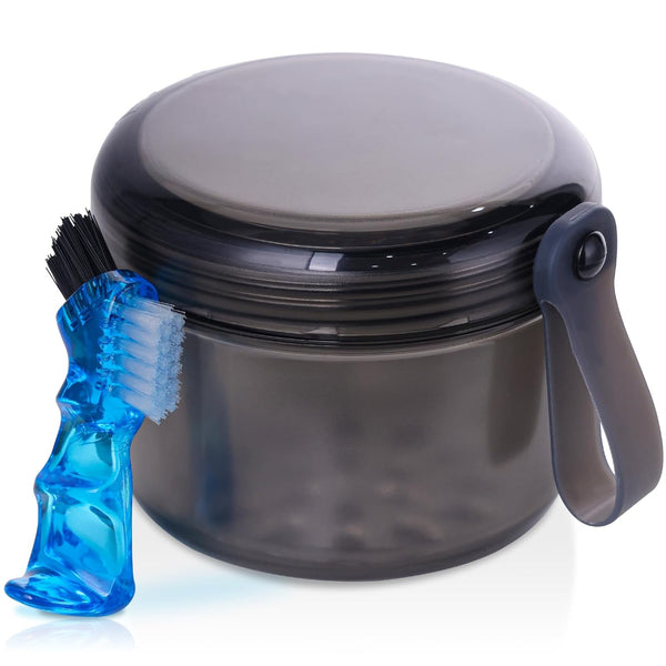 Denture Case, Leak Proof Bath Cup for Travel, Transparent Grey Container for Soaking Dentures