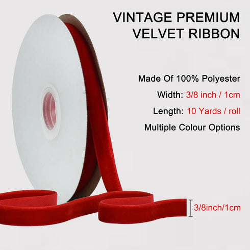 TONIFUL Red Velvet Ribbon 3/8 Inch x 10yds, Vintage Velvet Ribbons, for Christmas Wreath Decoration Handmade Craft Ornaments Gift Wrapping & Bow Making, Valentine's Day Wedding Bouquet Packaging by TONIFUL