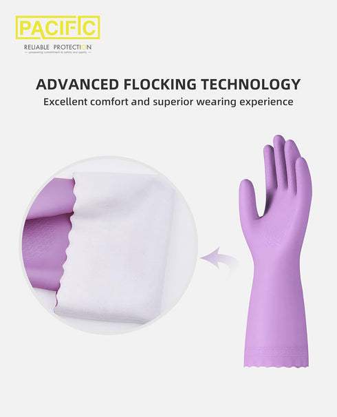 PACIFIC PPE 2 Pairs Reusable Dishwashing Cleaning Gloves with Latex Free, Cotton Lining, Kitchen Gloves, Purple, Small