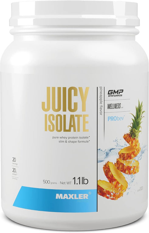Maxler Juicy Isolate Protein Powder - Clear Whey Isolate, Low Lactose, Fat Free, Sugar Free, Pineapple 1.1lb (20
