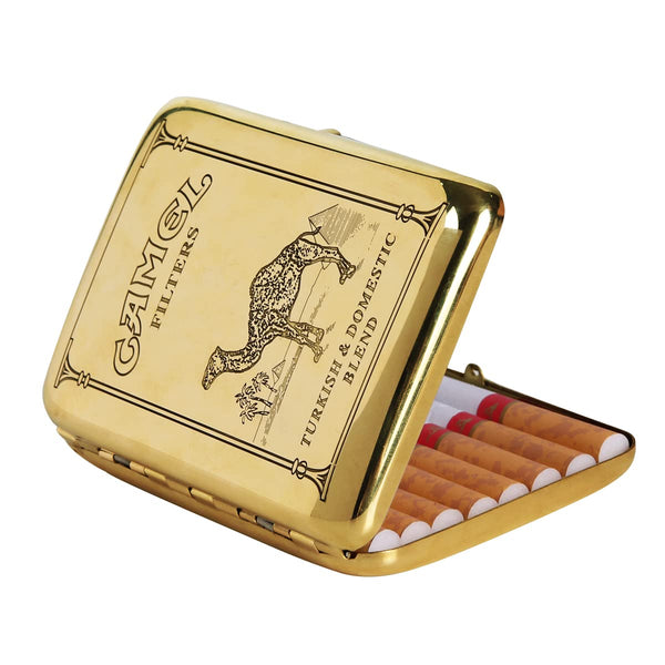 Metal Cigarette Case, Holds 16 Cigarettes, Vintage Copper Camel Smoking Box, Portable Waterproof (Brass)