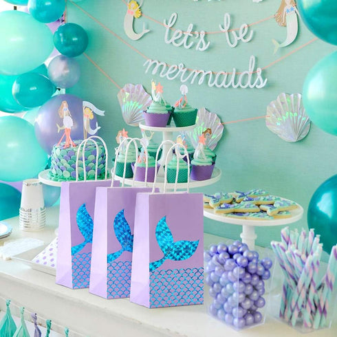 iefoah 12 Pack Mermaid Party Supplies - Gift Bags, Favors, Glitter Treat Paper Bags for Kids Girls Birthday Party