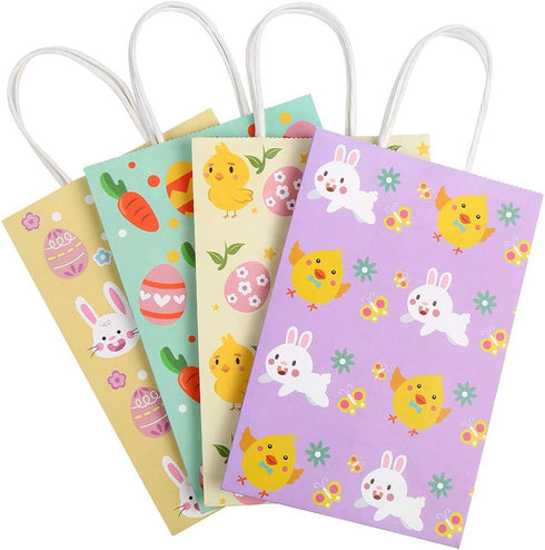 CCINEE 12PCS Easter Gift Bags, Bunny Kraft Paper Treat Bags with Handles for Kids Party Gift Wrapping