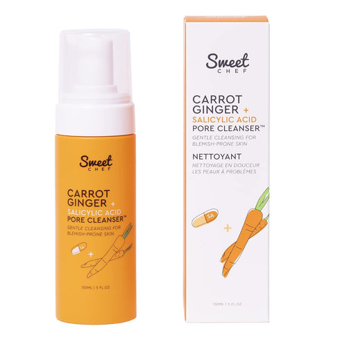 Sweet Chef Carrot Ginger + Salicylic Acid Foaming Face Wash, Gentle Cleanser for Blemish Prone Skin (5 fl oz)