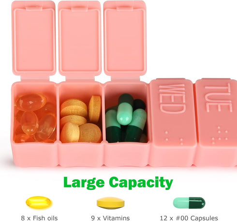 MAYFIVE 2Pack Organizer,7 Pill Day Pill Cases Travel Daily Box for Fish Oil, Calcium Tablets, Supplements and Other