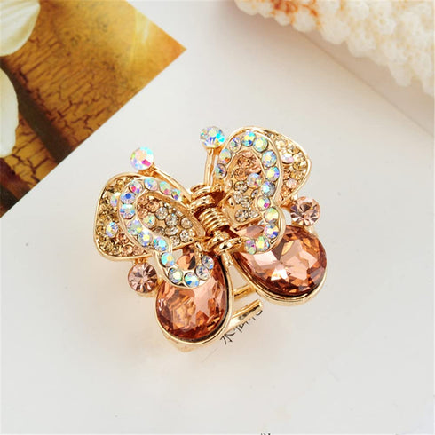 Ruihfas Fashion 4Pcs Rare Crystal Rhinestone Butterfly Bangs Clip Bow Hair Claw Gripper for Women