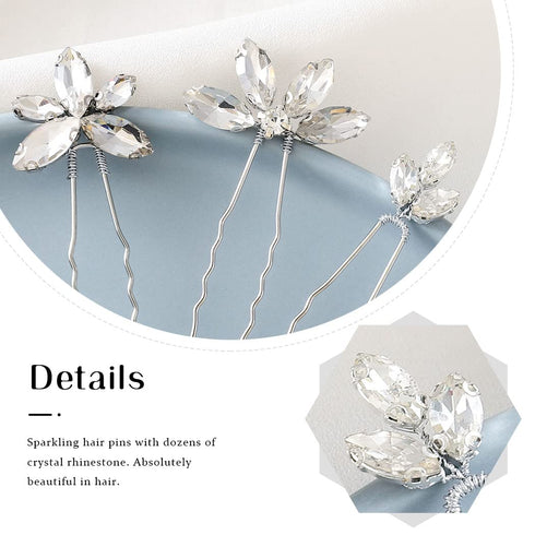 JAKAWIN Rhinestone Bride Wedding Hair Pins, Silver Crystal Hair Piece Bridal Accessories for Women (Pack of 3)