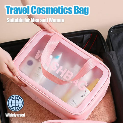 Travel Toiletry Bag - Large Clear Makeup Bag, 2 in 1 Waterproof Skin Care Bag for Toiletries (Pink)