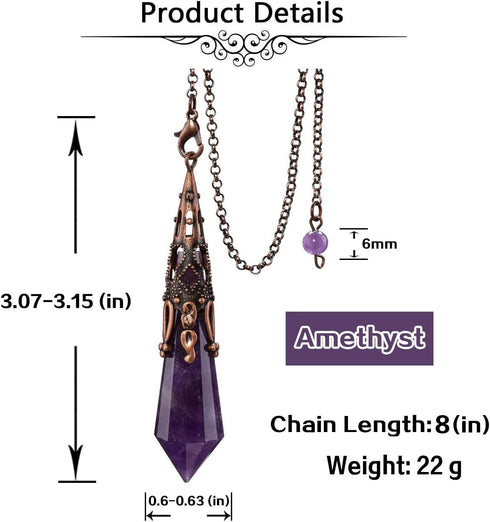 Jovivi Natural Amethyst Crystal Pendulum - 12 Faceted Therapy Healing Dowsing, Reiki Charged Chakra Balancing Pendant