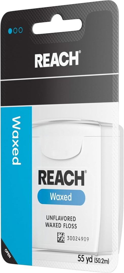 Reach Unflavored Waxed Dental Floss for Oral Care & Plaque Removal, 55 yds (Pack of 6)