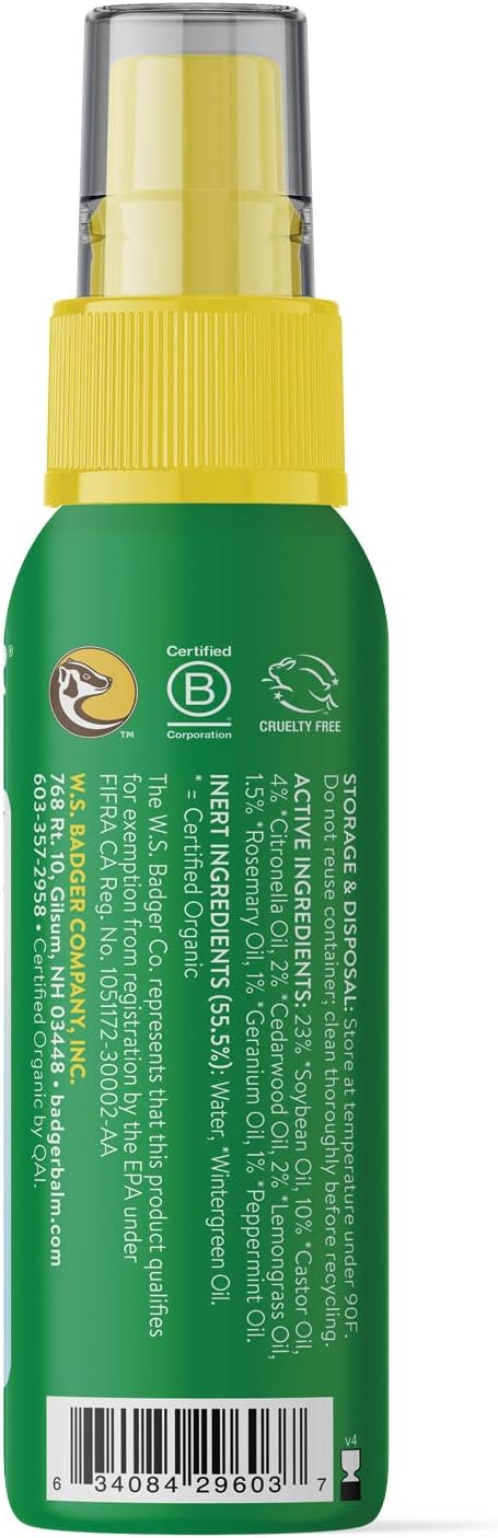 Badger Bug Spray, Non-DEET Mosquito Repellent with Citronella & Lemongrass, Natural Bug Spray for People, Family Friendly Bug Repellent, 2.7 fl oz (2 Pack)