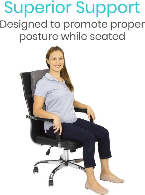 Vive Full Lumbar Cushion - Memory Foam Contour Support for Lower Back Pain - Ergonomic Pressure Relief for Office