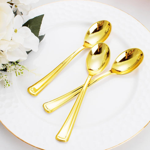 WDF 100 Pack Gold Plastic Spoons Disposable, 6.9 Inch Heavy Duty Spoons for Parties, Weddings