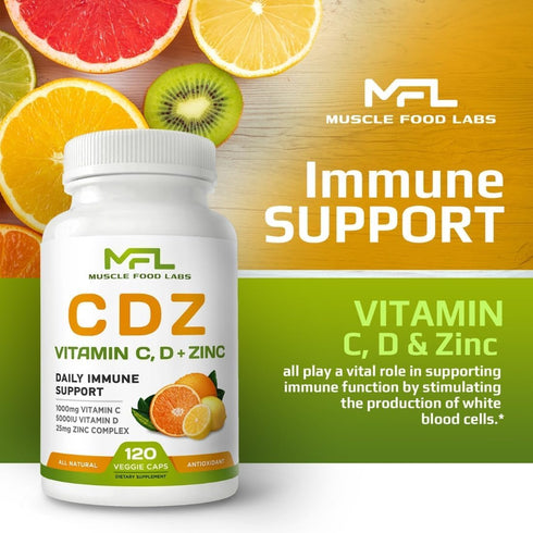 C D Z | Vitamin C, 1000mg | Vitamin D3, 125mcg | Zinc, 25mg | 120 Vegetarian Capsules, Non-GMO & Gluten Free