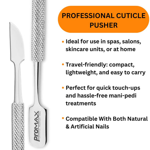 Promax Cuticle Pusher and Cutter, Professional Grade Stainless Steel Remover Tool for Fingernails and Toenails