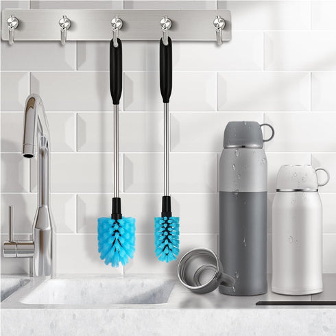 2-in-1 Stainless Steel Long Handled Water Bottle Brush, Multi-Purpose Scrubbing Brush with Replaceable Heads