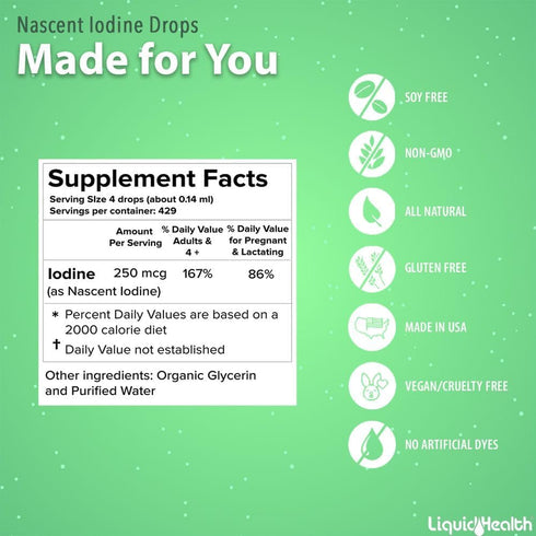 LIQUIDHEALTH Nascent Iodine Organic Liquid | Pure Iodine Supplement | Liquid Iodine Drops for Thyroid & Immune Support
