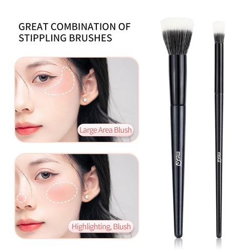 MSQ Stipple Blush Brushes, 2PCS Duo Fiber Stippling Brush, Great for Blending, Highlight, Blush, and Foundation