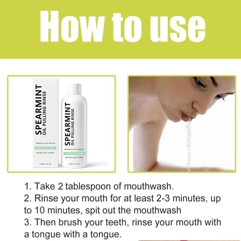 Hlonns 237ML/8 FL.OZ (1) Spearmint Oil Pulling Rinse, Cold-Pressed Coconut Oil for Whitening Teeth Mouthwash, Powerful