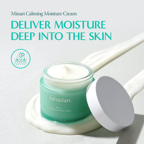 RATAPLAN Minari Calming Moisture Cream, Reduce Skin Heat, Daily Face Gel Cream for Dry and Sensitive 2.53 fl.oz 75ml Korean Skincare