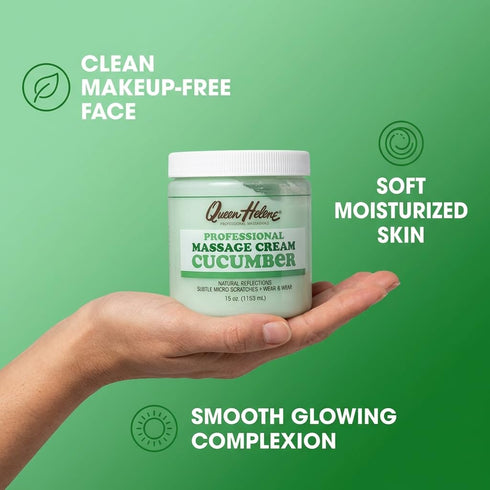 Queen Helene 15 oz Cucumber Professional Massage Cream Cooling Hydration That Refreshes, Softens & Revives Skin | Jar