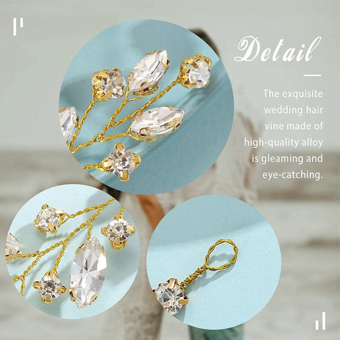 Unicra Bride Rhinestone Wedding Hair Vine, Gold Bridal Hair Piece Crystal Headband for Women and Girls