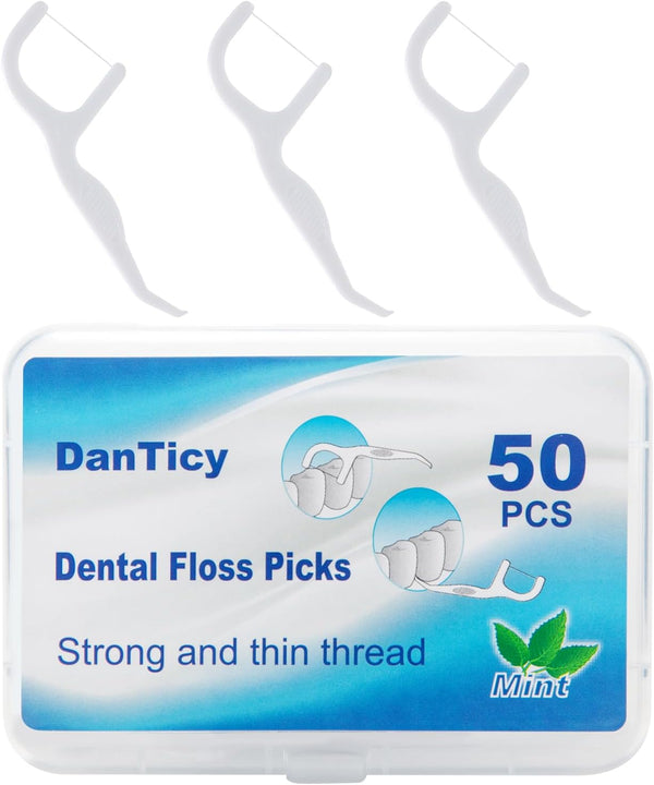 Extra Strong Dental Floss Picks - Professional Clean Flosser Picks, Easy Grip Handle, Fresh Mint, 50 Count