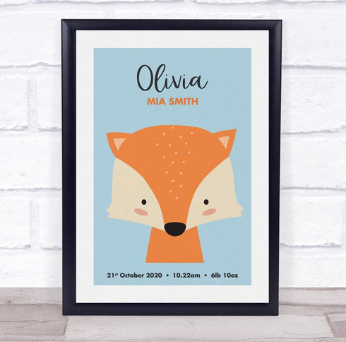 The Card Zoo New Baby Birth Details Nursery Christening Cute Fox Face Keepsake Gift Print