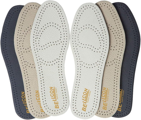 Leather Insoles for Men, Black Thin Inserts for Dress Shoes, Nonslip Shoe Pads (3 Pairs, US 9-9.5)