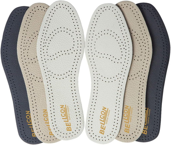 Leather Insoles for Men, Black Thin Inserts for Dress Shoes, Nonslip Shoe Pads (3 Pairs, US 9-9.5)