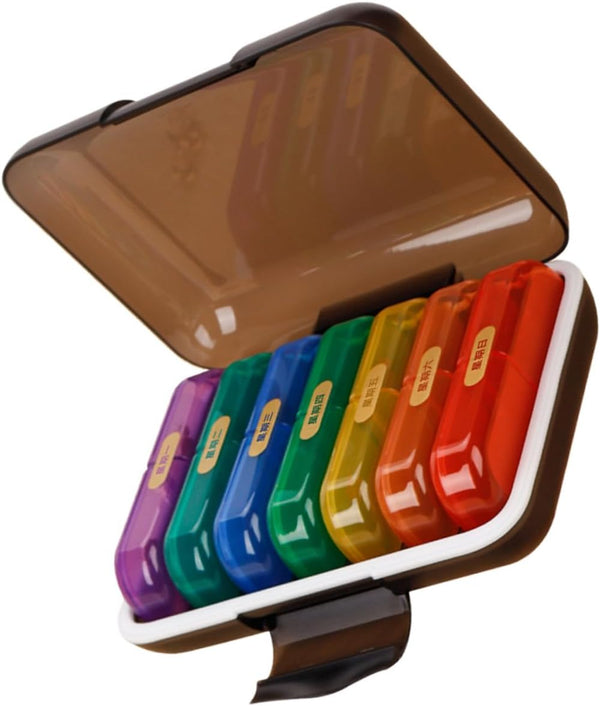 Weekly Portable Pill Organizer Case with Multi-Color Compartments, Travel Medicine Holder for