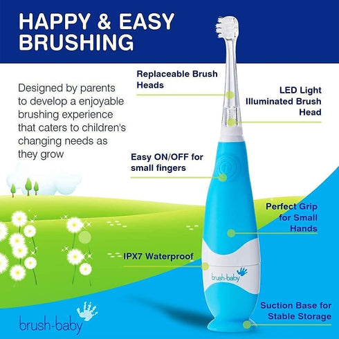 BabySonic Electric Toothbrush for Infant and Toddler Ages 0-3 Years - Safe Brush Heads, Timer, Waterproof