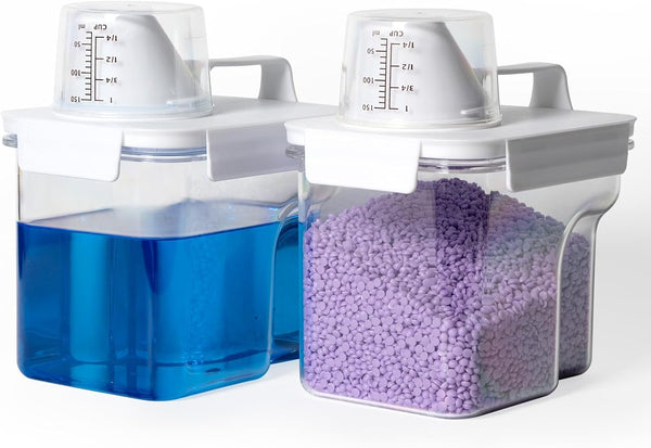 2-Pack Laundry Detergent Container - 51oz Dispenser with 5 Labels for Laundry Room Organization, Soap, Bleach, Powder,